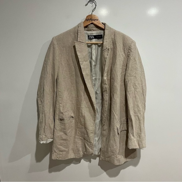 Zara Linen Relaxed Cuff Blazer - Picture 5 of 15